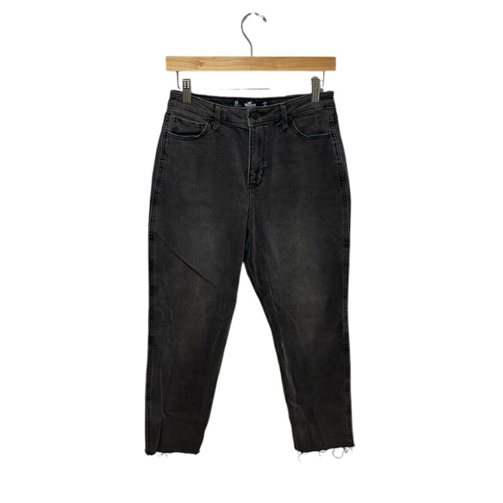 Hollister Ultra High-Rise Mom Jeans 5R Black Faded Fray